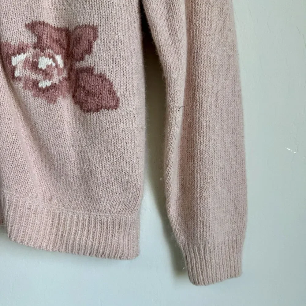 Andrea Gayle Vintage Sm Silk Wool Blend Pink Coquette Pearl Button Up Cardigan